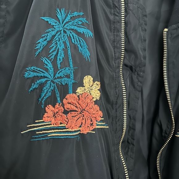 Love Tree Black Jacket with palm tree aloha Embroidery - Picture 2 of 4